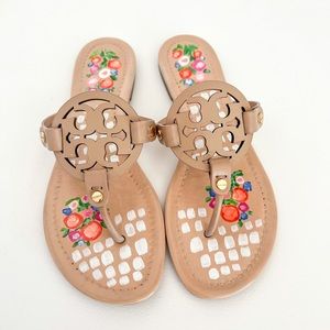 Tory Burch Miller Sandals Sz 8.5 Professionally Painted by Artist One of A Kind